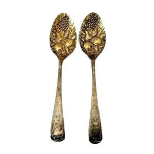 Thomas Wallis II Berry Spoons Lot of 2 Sterling Silver George IV 1825 Gold Wash